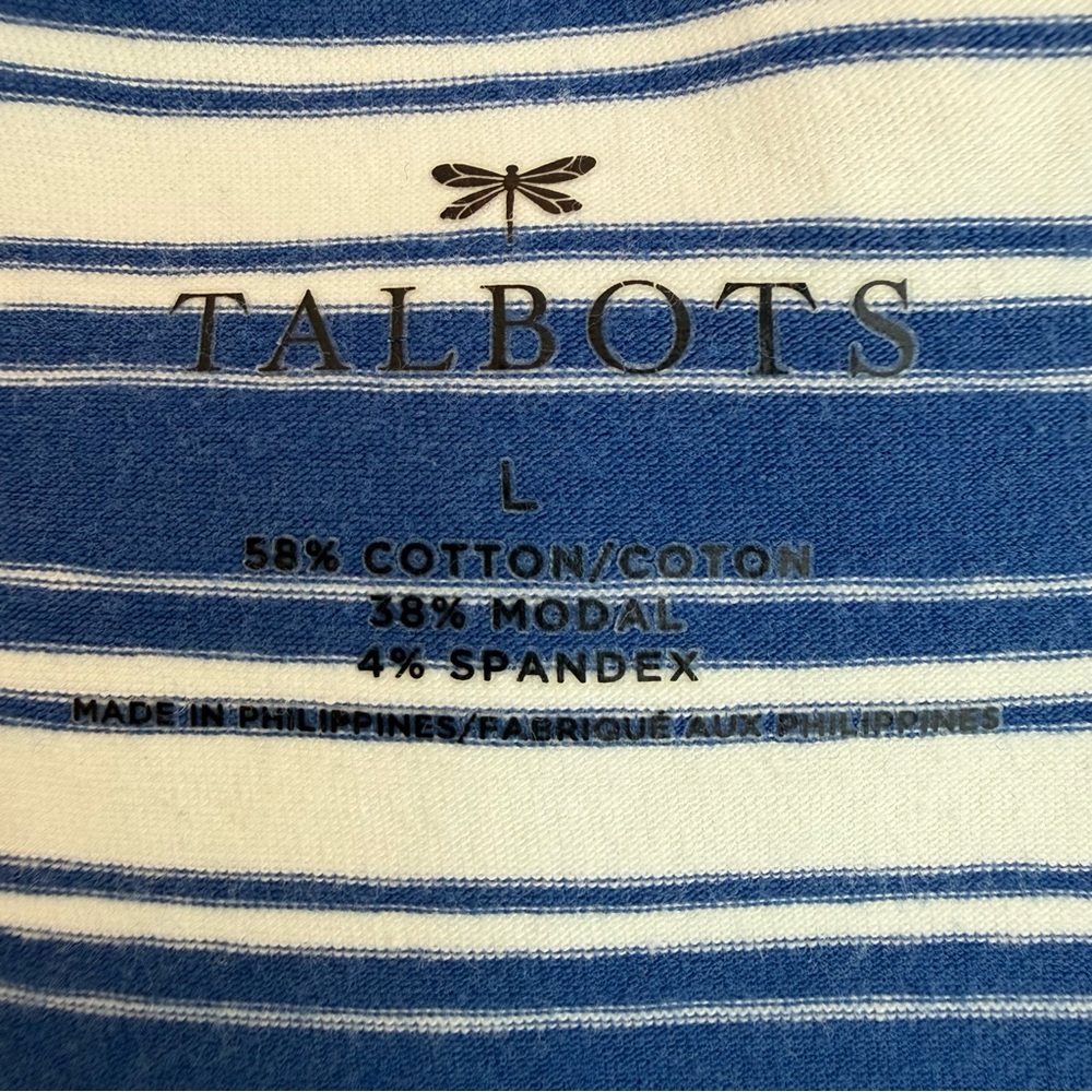Talbots Blue & Cream Striped Faux Wrap Dress Size L Sleeveless Stretch Midi - Picture 7 of 11